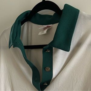 SOLD - Vintage Green Collar Golf Polo with gold buttons